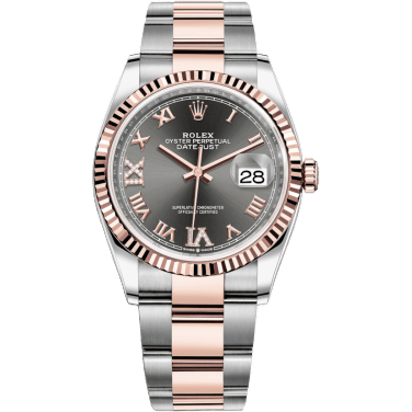 Rolex Datejust 36 Stainless Steel / Everose / Fluted / Slate Roman Diamond / Oyster 126231-0024