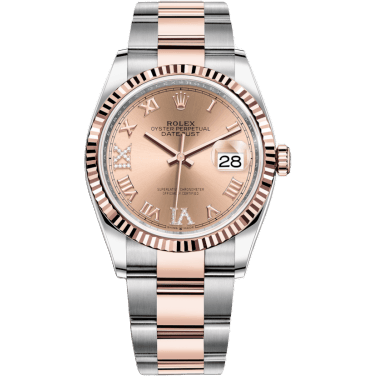 Rolex Datejust 36 Stainless Steel / Everose / Fluted / Rose Roman Diamond / Oyster 126231-0028