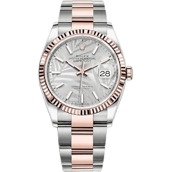 Rolex Datejust 36 Stainless Steel / Everose / Fluted / Silver - Palm / Oyster 126231-0032