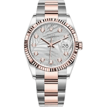 Rolex Datejust 36 Stainless Steel / Everose / Fluted / Silver - Palm - Diamond / Oyster 126231-0038