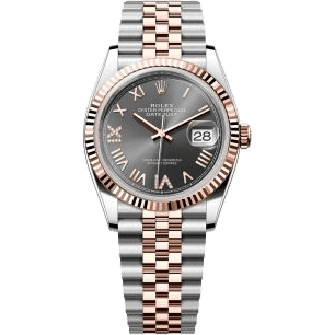 Rolex Datejust 36 Stainless Steel - Everose - Fluted / Slate Roman Diamond / Jubilee 126231-0047