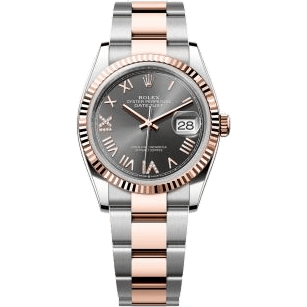 Rolex Datejust 36 Stainless Steel - Everose - Fluted / Slate Roman Diamond / Oyster 126231-0048