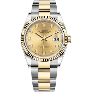 Rolex Datejust 36 Stainless Steel / Yellow Gold / Fluted / Champagne Diamond / Oyster 126233-0018