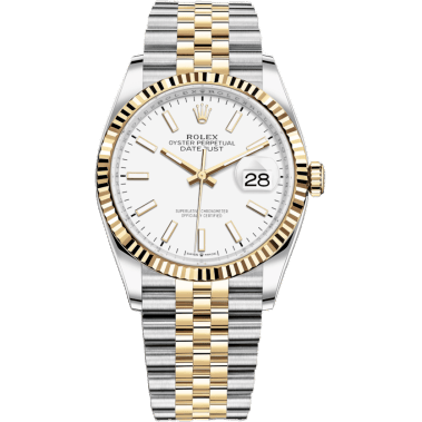Rolex Datejust 36 Stainless Steel / Yellow Gold / Fluted / White / Jubilee 126233-0019