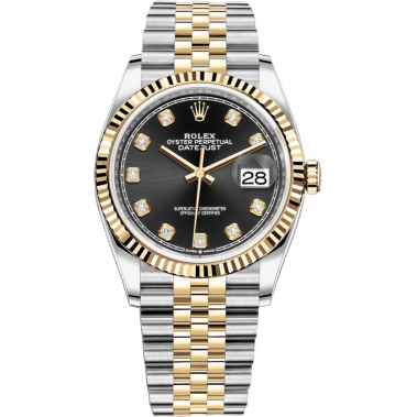 Rolex Datejust 36 Stainless Steel / Yellow Gold / Fluted / Black Diamond / Jubilee 126233-0021