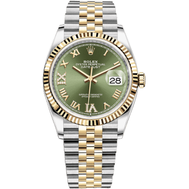 Rolex Datejust 36 Stainless Steel / Yellow Gold / Fluted / Olive Green Roman Diamond / Jubilee 126233-0025