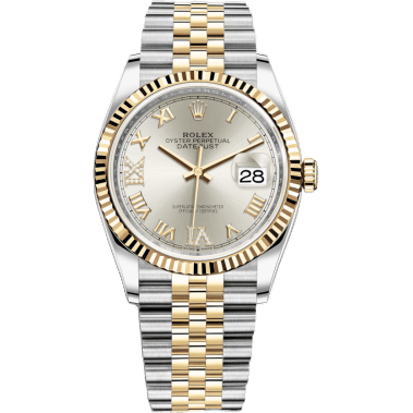 Rolex Datejust 36 Stainless Steel / Yellow Gold / Fluted / Silver Roman Diamond / Jubilee 126233-0031