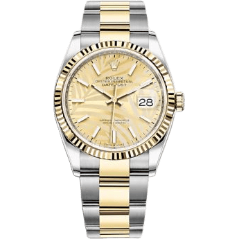 Rolex Datejust 36 Stainless Steel / Yellow Gold / Fluted / Champagne - Palm / Oyster 126233-0038