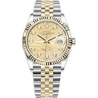 Rolex Datejust 36 Stainless Steel - Yellow Gold - Fluted / Champagne - Palm - Diamond / Jubilee 126233-0043