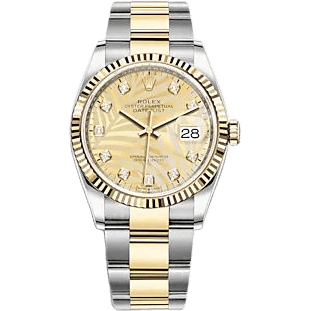 Rolex Datejust 36 Stainless Steel - Yellow Gold - Fluted / Champagne - Palm - Diamond / Oyster 126233-0044