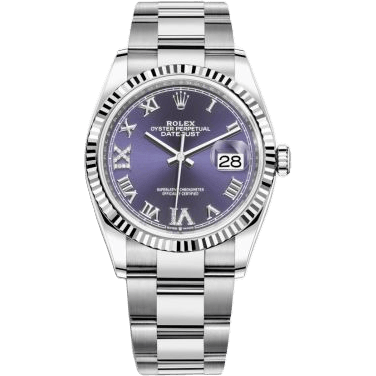 Rolex Datejust 36 Stainless Steel / Fluted / Aubergine Roman-Diamonds / Oyster 126234-0022
