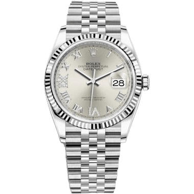 Rolex Datejust 36 Stainless Steel / Fluted / Silver Roman-Diamonds / Jubilee 126234-0029
