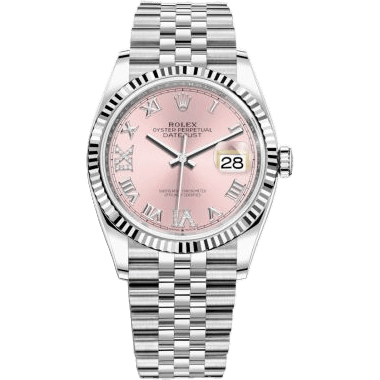 Rolex Datejust 36 Stainless Steel / Fluted / Pink Roman-Diamonds / Jubilee 126234-0031