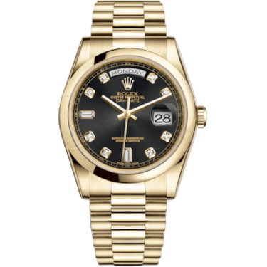 Rolex Day-Date 36 Yellow Gold Domed / President / Black Diamonds 118208-0118