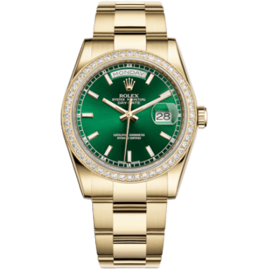 Rolex Day-Date 36 Yellow Gold Diamonds / Oyster / Green 118348-0225