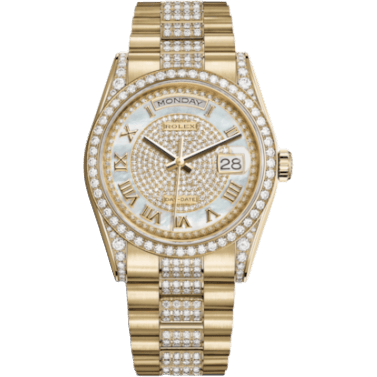 Rolex Day-Date 36 Yellow Gold Diamonds / President Diamonds / Paved MOP 118388-0037