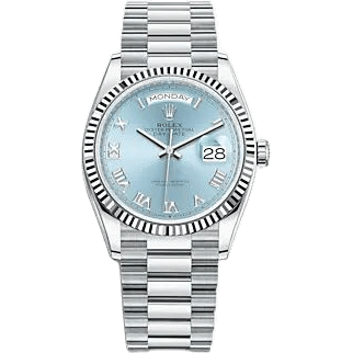 Rolex Day-Date 36 Platinum - Fluted / Ice Blue - Roman / President 128236-0008