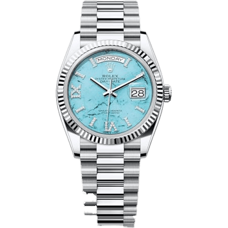 Rolex Day-Date 36 Platinum - Fluted / Turquoise / President 128236-0011