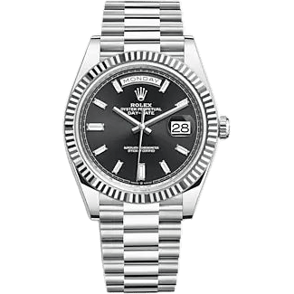 Day-Date 40 Platinum - Fluted / Black - Baguette
