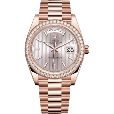 Day-Date 40 Everose / Diamond / Sundust - Stripe Motif