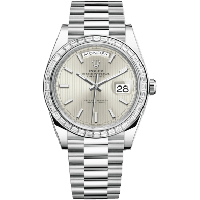 Day-Date 40 Platinum - Baguette / Silver Tuxedo