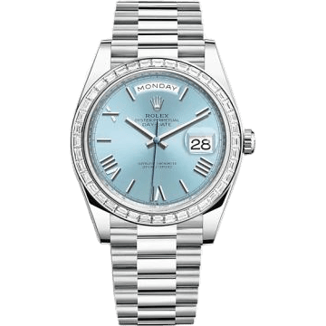 Day-Date 40 Platinum - Baguette / Ice Blue - Roman