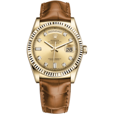 Rolex Day-Date 36 Yellow Gold / Strap / Champagne Diamonds 118138-0074