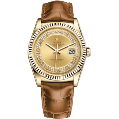 Rolex Day-Date 36 Yellow Gold Fluted / Strap / Champagne Diamonds 118138-0078