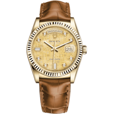 Rolex Day-Date 36 Yellow Gold Fluted / Strap / Champagne Computer 118138-0087