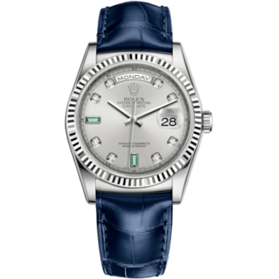 Rolex Day-Date 36 White Gold / Strap / Silver Diamond Emerald 118139-0053