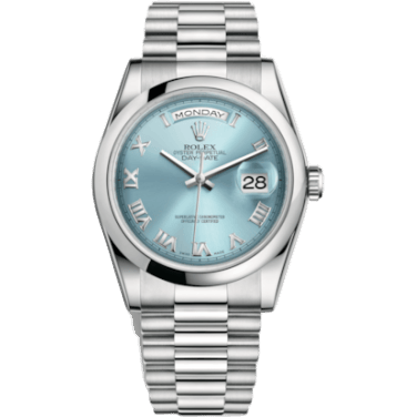 Rolex Day-Date 36 Platinum Domed / President / Ice Blue Roman 118206-0035