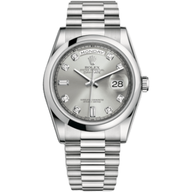 Rolex Day-Date 36 Platinum Domed / President / Silver Diamond 118206-0037