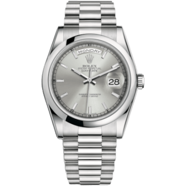 Rolex Day-Date 36 Platinum Domed / President / Silver 118206-0039
