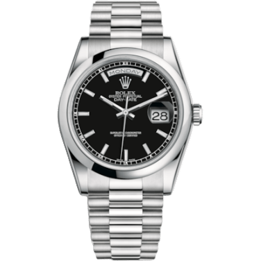 Rolex Day-Date 36 Platinum Domed / President / Black 118206-0042