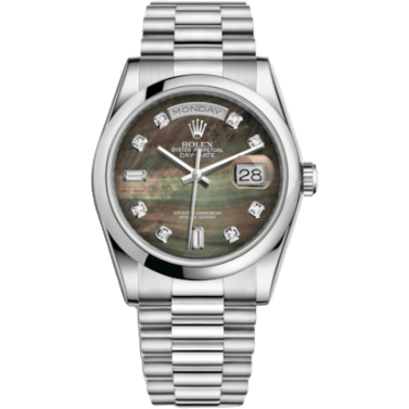 Rolex Day-Date 36 Platinum Domed / President / Black MOP 118206-0043