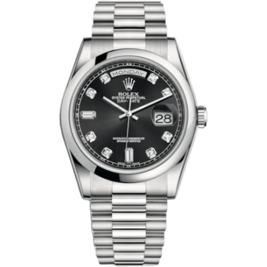 Rolex Day-Date 36 Platinum Domed / President / Black Diamond 118206-0044