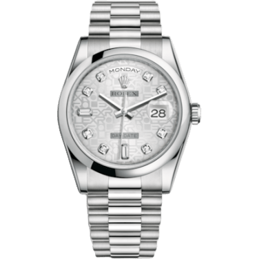 Rolex Day-Date 36 Platinum Domed / President / Silver Computer 118206-0048