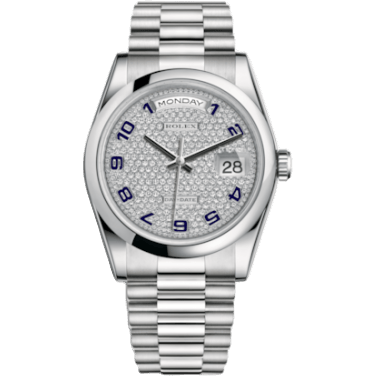 Rolex Day-Date 36 Platinum Domed / President / Paved 118206-0085