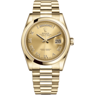 Rolex Day-Date 36 Yellow Gold Domed / President / Champagne Roman 118208-0077