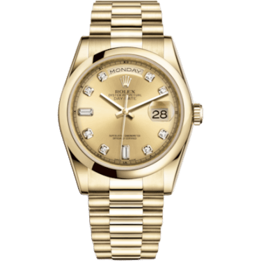 Rolex Day-Date 36 Yellow Gold Domed / President / Champagne Diamond 118208-0080