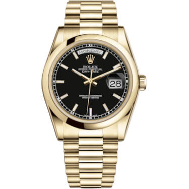 Rolex Day-Date 36 Yellow Gold Domed / President / Black 118208-0082