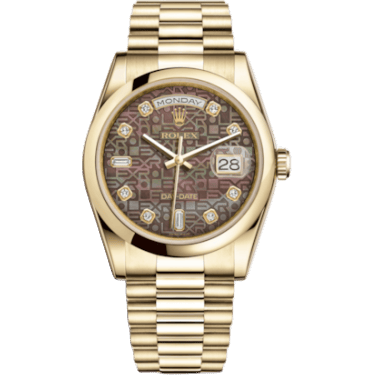 Rolex Day-Date 36 Yellow Gold Domed / President/ Black MOP Computer 118208-0084