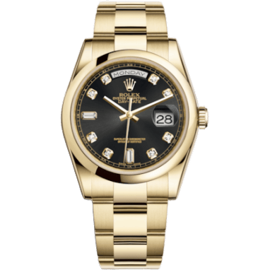 Rolex Day-Date 36 Yellow Gold Domed / Oyster / Black Diamonds 118208-0085