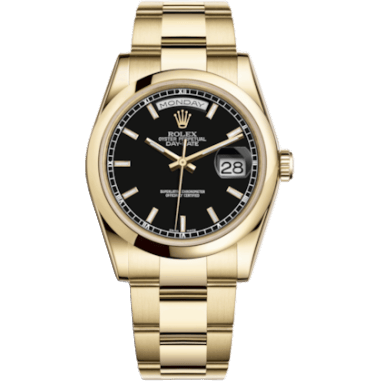Rolex Day-Date 36 Yellow Gold Domed / Oyster / Black 118208-0095