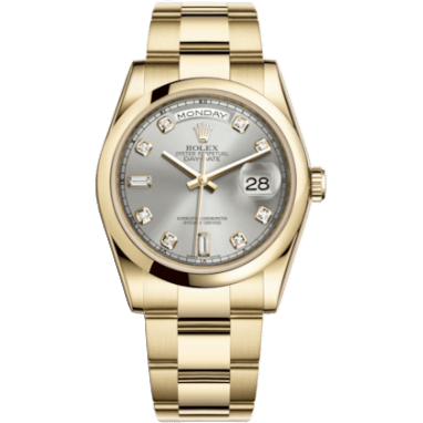 Rolex Day-Date 36 Yellow Gold Domed / Oyster / Silver Diamonds 118208-0096