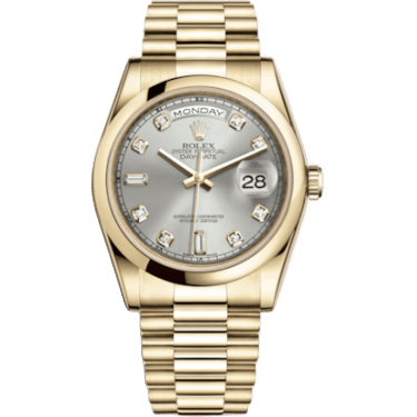 Rolex Day-Date 36 Yellow Gold Domed / President / Silver Diamonds 118208-0108