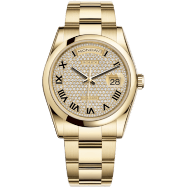 Rolex Day-Date 36 Yellow Gold Domed / Oyster / Paved Roman 118208-0137