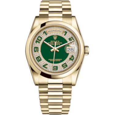 Rolex Day-Date 36 Yellow Gold Domed / President/ Green Paved 118208-0175