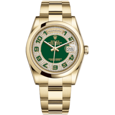 Rolex Day-Date 36 Yellow Gold Domed / Oyster / Green Paved 118208-0206