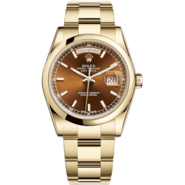 Rolex Day-Date 36 Yellow Gold Domed / Oyster / Cognac 118208-0343